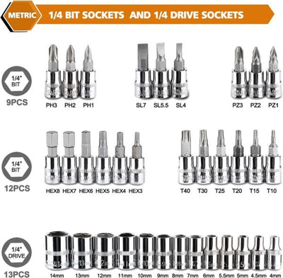 46-piece Professional Socket Wrench Tool Set With Ratchet Handle, Sockets, Screwdriver