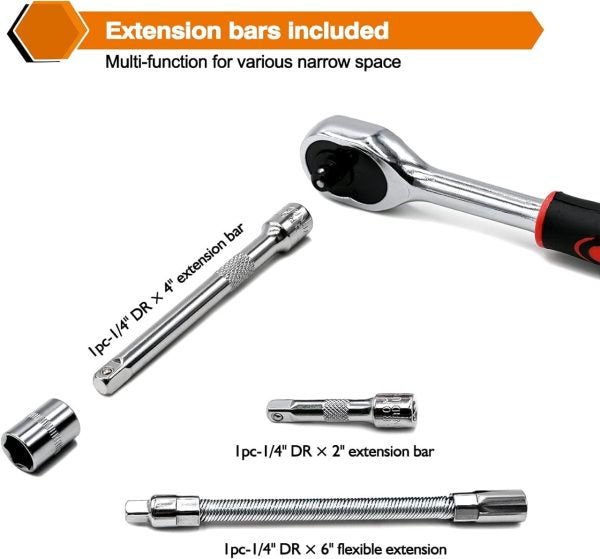 46-piece Professional Socket Wrench Tool Set With Ratchet Handle, Sockets, Screwdriver
