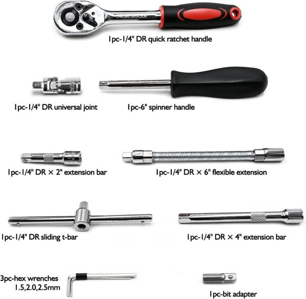 46-piece Professional Socket Wrench Tool Set With Ratchet Handle, Sockets, Screwdriver