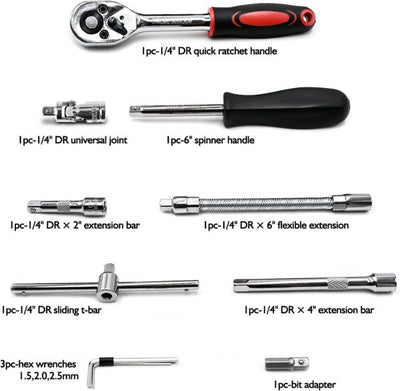 46-piece Professional Socket Wrench Tool Set With Ratchet Handle, Sockets, Screwdriver