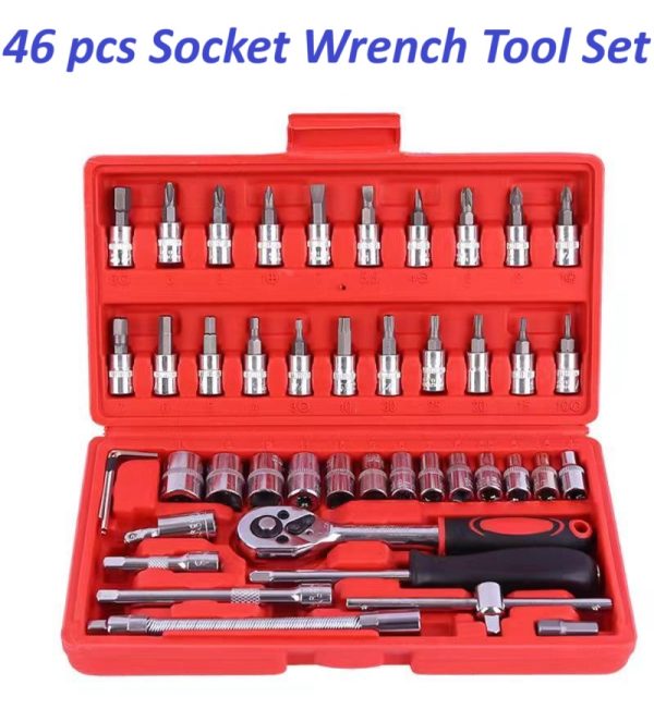 46-piece Professional Socket Wrench Tool Set With Ratchet Handle, Sockets, Screwdriver