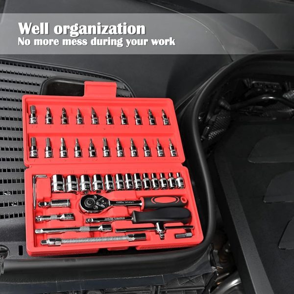 46-piece Professional Socket Wrench Tool Set With Ratchet Handle, Sockets, Screwdriver