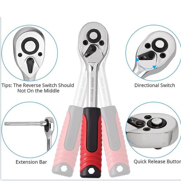 46-piece Professional Socket Wrench Tool Set With Ratchet Handle, Sockets, Screwdriver