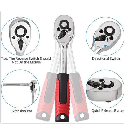 46-piece Professional Socket Wrench Tool Set With Ratchet Handle, Sockets, Screwdriver