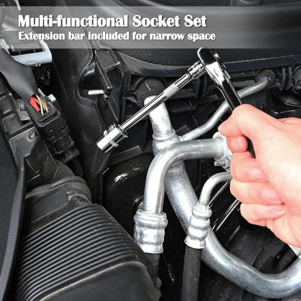 46-piece Professional Socket Wrench Tool Set With Ratchet Handle, Sockets, Screwdriver