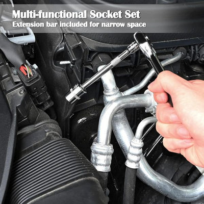 46-piece Professional Socket Wrench Tool Set With Ratchet Handle, Sockets, Screwdriver