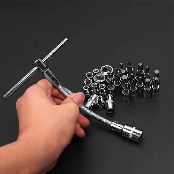 46-piece Professional Socket Wrench Tool Set With Ratchet Handle, Sockets, Screwdriver