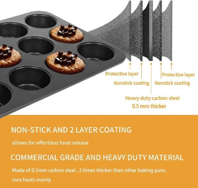 6-cup Muffin Pan – Non-stick Carbon Steel Cupcake Baking Tray