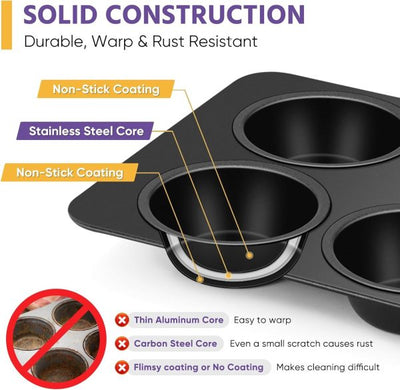 6-cup Muffin Pan – Non-stick Carbon Steel Cupcake Baking Tray