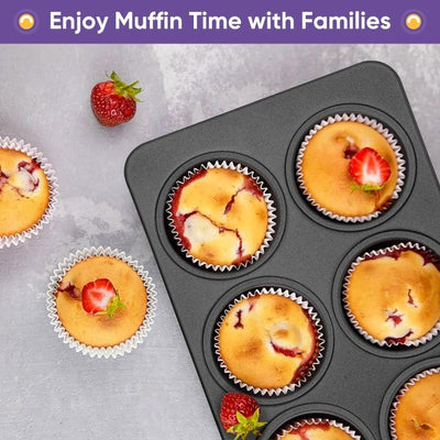 6-cup Muffin Pan – Non-stick Carbon Steel Cupcake Baking Tray