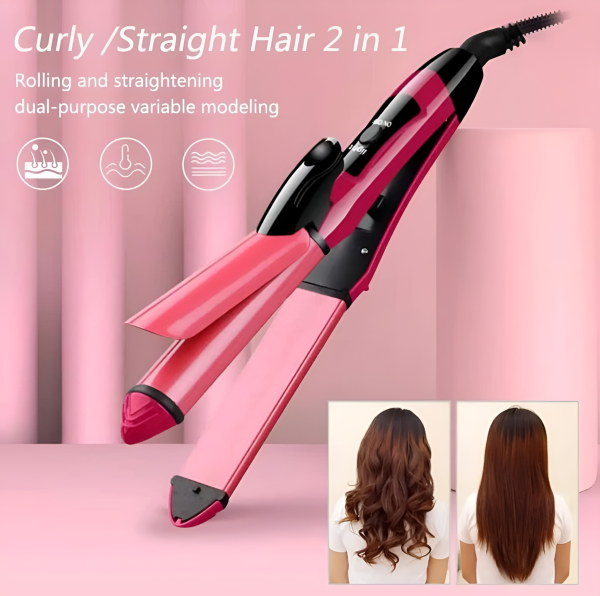 Nova 2-in-1 Hair Straightener & Curler – Model Nh-2009, Quick Heat-up Ceramic Plates For Smooth Straightening