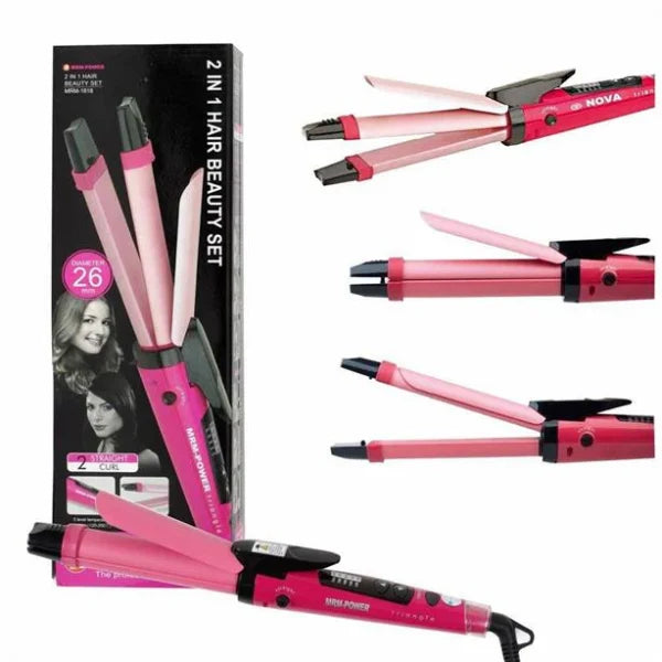 Nova 2-in-1 Hair Straightener & Curler – Model Nh-2009, Quick Heat-up Ceramic Plates For Smooth Straightening