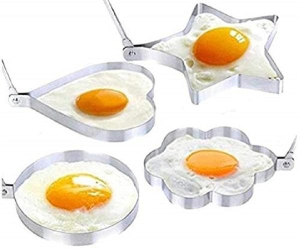4pcs Stainless Steel Egg Ring Mold Set (star, Heart, Flower, Circle) For Creative Cooking