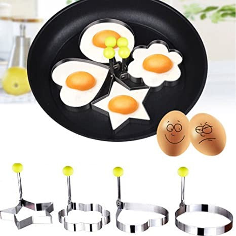 4pcs Stainless Steel Egg Ring Mold Set (star, Heart, Flower, Circle) For Creative Cooking