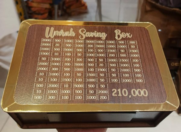 Umrah Saving Box – Box For Umrah Saving, Wooden Money Box For Umrah – 210,000